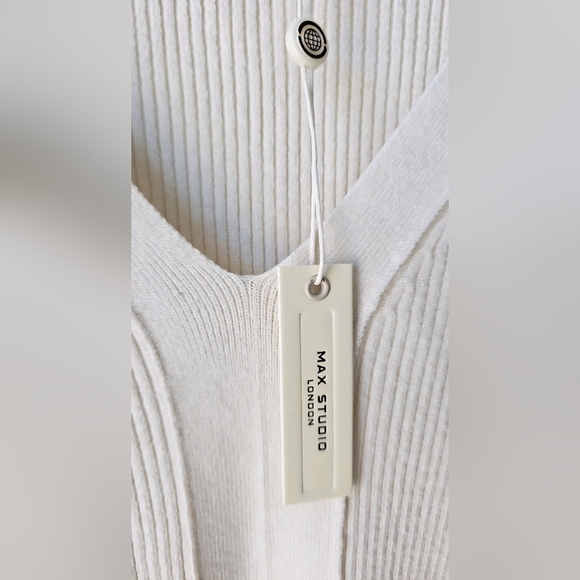 Max Studio V neck Ribbed Knit Pullover Sweater Ivory Beige size XL Fitted - Picture 4 of 7